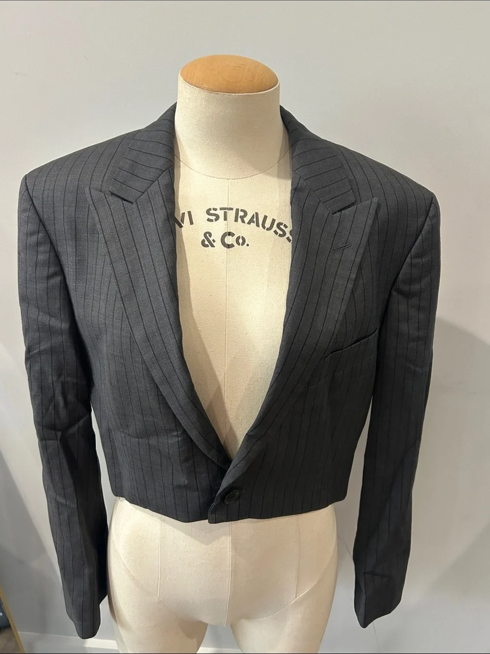 Hugo Boss Cropped Pinstripe Blazer - Charcoal Gray